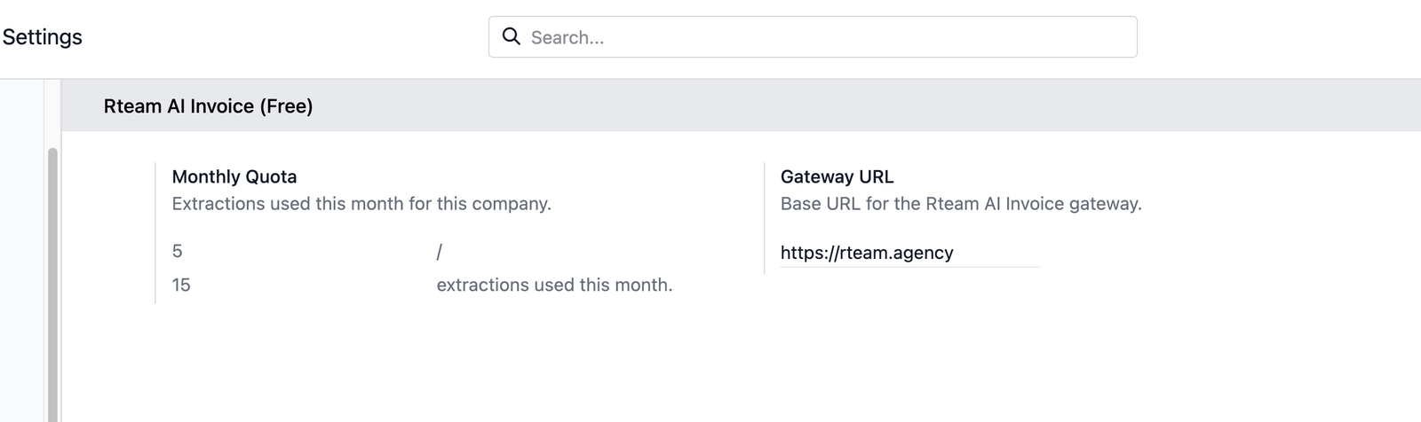 Settings page showing 5 of 15 monthly extractions used